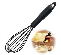Vyqrx 10 Inch Silicone Whisk, Black Balloon Whisk with Plastic Handle, Non-Scratch Plastic Whisk Heat-Resistant Egg Whisk for Cooking, Baking, Whipping & Stirring (Black)
