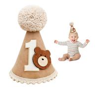 Vyqrx 1st Birthday Crown Hat, Birthday Party Decorations, Soft Satin Headband with Elastic Cord, Boys Girls (Bear brown)