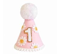 Vyqrx 1st Birthday Hat for Baby Girls Boys - Pink Felt Birthday Crown with Pom Pom, Soft Adjustable Party Hat for 1 Year Old Celebration, Cake Smash, Photo Props (Pink and white)