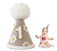 Vyqrx 1st Birthday Hat for Baby Girls Boys - White and Brown Felt Birthday Crown with Pom Pom, Soft Adjustable Party Hat for 1 Year Old Celebration, Cake Smash, Photo Props (White and Brown)