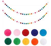 Vyqrx 2 Pcs Colorful Pom Pom Garland, Colored Poms Bunting with Fluffy Felt Pom Poms, Handmade Wool Fiber Blend, 6.5Ft Each, Nursery Classroom Accents, Fit for Christmas Banner & Home Party Use