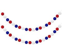 Vyqrx 2 Pcs Red White Blue Pom Pom Garland,Handmade Wool Fiber Blend with Fluffy Felt Pom Poms, 6.5Ft Each, Cozy Nursery Classroom Christmas Accents, Fit for Christmas Banner & Home Party Use