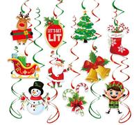 Vyqrx 24 PCS Christmas Hanging Foil Swirl Decorations Set - Santa Reindeer Snowman Themed Ceiling Decor for Holiday Party Supplies