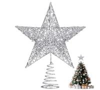 Vyqrx Christmas Tree Topper 20cm Silver Glitter Christmas Tree Star with Sequins, Festive Xmas Tree Decoration