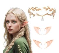 Vyqrx Elf Crown and Elf Ears, Tiara Set with Long and Short Ears, Gold Fairy Princess Headband, Cosplay & Party Accessories (Gold)