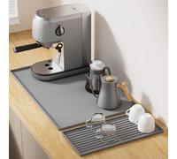 Vyranut 2-in-1 Silicone Countertop Mat Set - 60x40cm Spill Mat with 40x19cm Drying Mat and Magnetic Pod Holder, Non-Slip & Heat-Resistant for Kitchen or Espresso Station (Grey)
