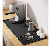 Vyranut 2-in-1 Silicone Countertop Mat Set - 60x40cm Spill Mat with 40x19cm Drying Mat and Magnetic Pod Holder, Non-Slip & Heat-Resistant for Kitchen or Espresso Station (Black)