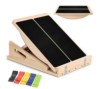 Vyranut 2-in-1 Wooden Slant Board & Balance Board, Adjustable Incline Board (15°-35°) with 5 Resistance Bands, Foldable Non-Slip Calf Stretch Board for Home Gym, Mobility & Balance Training