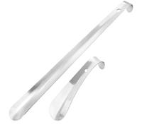 Vyranut 2 Pack Stainless Steel Shoe Horn, Long Metal Shoe Horn Set with 42cm & 15cm Shoe Lifter, Durable Stainless Steel Shoehorn with Hook Handle, Easy to Use for Men, Women, Kids & Seniors