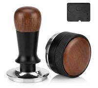 Vyranut 58mm Coffee Tamper & Espresso Distributor Set - Stainless Steel Flat Base, Walnut Handle, Adjustable Depth, with Non-Slip Silicone Tamping Mat - Compatible with Gaggia, Rancilio, E61