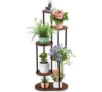 Vyranut 6-Tier Metal Plant Stand, 106 cm Tall Corner Flower Rack - Mocha Brown Wood Display Shelf for Indoor Plants, Living Room, or Balcony, Space-Saving Vertical Plant Organize