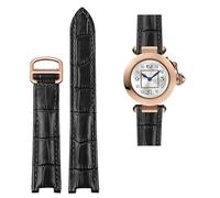 VYSLZ 18 * 10mm 20 * 12mm Cowhide Leather Strap Concave Brown Black Calfskin Bracelet Folding Buckle For Cartier PASHA WSPA0009 Watchband(Black rose buckle,21.15mm)
