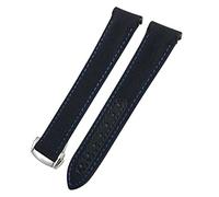 VYSLZ 19mm 20mm 21mm Canvas Leather Bottom Watchband For Omega Seamaster 300 Speedmaster AT150 Planet Ocean Nylon Watch Strap(Black Blue,21mm)