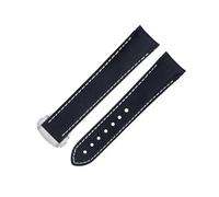 VYSLZ 20mm Black White Line High Density Nylon Cowhide Watchbands For Omega AT150 Seamaster 300 Planet Ocean De Ville Speedmaster Curved End Watch Band(Blue 2)