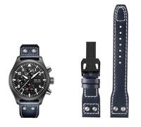VYSLZ 21mm 22mm Genuine Leather Watch Band For IWC Big Pilot Flamethrower Little Prince Mark Strap Willow Nail Bracelet(Blue black buckle,22mm)