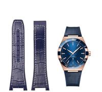 VYSLZ 25-14mm notched rubber cowhide strap，For Omega Constellation Double Eagle Manhattan Men's Observatory Series Watch Replacement Watch Strap(Blue white-No)