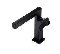VYSLZ Black Brass Bathroom Basin Faucet: Single Lever Hot and Cold Mixer Tap with Modern Geometric Design for Stylish Bath Spaces(Black)