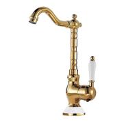 VYSLZ Brass Gold Deck Mounted Basin Faucet Single Handle Hot Cold Mixer Tap G9/16 Pipe(Long-Gold)
