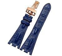 VYSLZ Crocodile Leather Folding Buckle 28mm Watchband For AP 15703 26470SO Royal Oak Offshore Men Crocodile Sports Watch Strap(Blue-rosegold)