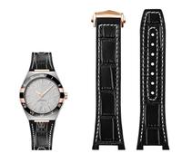 VYSLZ Genuine leather silicone base wristband for Omega constellation series Perfect Observatory 131.13 Manhattan series watch strap(Black white RG)