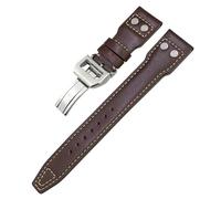 VYSLZ Thick Real Leather Calfskin Watchband 21mm 22mm For IWC Big PILOT Spitfire IW5009 IW3777 Rivets Cowhide Watch Strap(Brown white plain2,22mm)