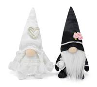 Vytina 2 Pcs Little Wedding Gnomes Plush Ornaments Handmade Romantic Engagement Newlywed Wedding Gnome Couple Gift Married Groom Bride Figurine for Home Wedding Party Decor