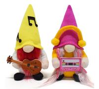 Vytina 2 Pcs Rock Roll Gnome Guitar Cassette Tape Disc Gnomes Plush Ornaments Handmade Swedish Tomte Doll Music Mr & Mrs Cinco de Mayo Mexican Gnomes Home Decorations
