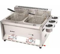 VYUJHNBG Commercial Deep Fat Fryer Stainless Steel Gas Double Tank with Lid,2x10L Capacity, for Chips,French Fries,Meat Snacks