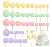 Vyuwast 41Pcs Mini Cake Balls Cake Topper Decoration Mini Balloons Cupcake Toppers Foam Balls with Happy Birthday Cake Decorating Kits for Birthday Baby Shower Wedding Party(Macaron)