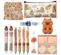 Vyuwast Capybara Pencil Case Stationery Set with Keyring, Sticky Notes, Stickers and Ballpoint Pen Capybara Gifts for Girls Boys Birthday First Day of School