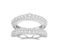 VYVAO Moissanite Rings for Women 2 Row Half Eternity Lab Created S925 Sterling Silver Round Cut D Color VVS1 Clarity (Size 5-11), Silver, Moissanite