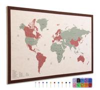 Vyvox Travel World Map with Pins, 31.5" x 20" Felt World Map Pin Board, Aesthetic Push Pin Map Wall Art for Home, Office & RV Décor, Interactive Travel Tracker & Unique Gifts for Travelers, Families
