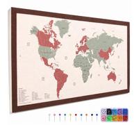 Vyvox World Map Pin Board, 26" x 12" Felt Travel Map with 500 Push Pins | World map with pins to mark places traveled, felt push pin travel tracker for home, office, RV wall decor and traveler gifts