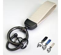 VYWPTOWSX Car Key Keyring, for Nissan Qashqai (J10) 1. Gen 2008 2009 2010 2011 2012 2013 Leather Keyring 360° Rotatable Car Key Fob Strap with Anti-lost D-Ring Car Keychain,C/white