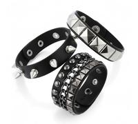 Vywtrq 3 PCS Punk Rock Studded Leather Bracelets Retro 80s Emo Rock Accessories Goth Jewellery Women Men Gothic Leather Wristband Punk Studded Adjustable