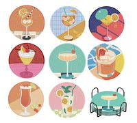 Vywtrq 8 Pcs Cocktail Diamond Art Coasters Kits with Holder, DIY Cocktail Life Coaster Diamond Art Kits for Adults Kids,Beginners Round Full Drill Diamonds Art Craft Supplies