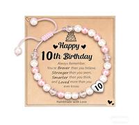 Vywtrq Gifts for 8 9 10 Year Old Girls Christmas Pink White Pearl Bracelet Adjustable with Greeting Card Cool Teenage Girls Decorations for Sister Daughter Granddaughter Friends Niece