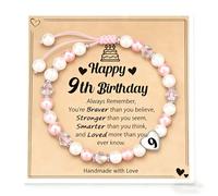 Vywtrq Gifts for 8 9 10 Year Old Girls Christmas Pink White Pearl Bracelet Adjustable with Greeting Card Cool Teenage Girls Decorations for Sister Daughter Granddaughter Friends Niece