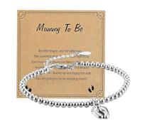 Vywtrq Little Foot Charm Bracelet Set Mum to Be Gifts with Greeting Card and Pink Plastic Film Gift Box