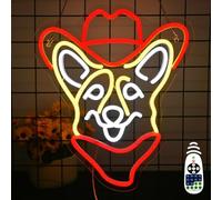 VYXIN Corgi Cowboy Neon Light Sign Wall Decor, Dimmable Dog LED Sign for Wall Decor Neon Light up Dimmable Cute Corgi Animal for Boys Girls Kids Lovers Pet Owners