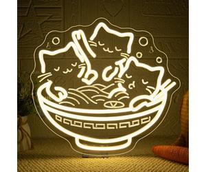VYXIN Kawaii Neon Light Sign Ramen Bowl Cat Soaking, Dimmable Kitten Neon Sign for Japanese Wall Art, Ramen Noodels Kitten Led Signs for Bedroom, Japanese Restaurant, Cat Lovers, Gift, Anime & Manga