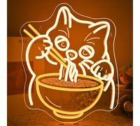 VYXIN Ramen Bowl Kitten Neon Light Sign, Kawaii Dimmable Cat Neon Sign for Wall, Ramen Noodles Kitten Led Signs for Japanese Wall Art, Anime & Manga, Japanese BBQ, Restaurant, Bedroom, Kitchen