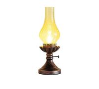 VYYAF Simple Country Nostalgic Kerosene Lamp Table Lamp, Wrought Iron Glass E27 Night Lamp, Suitable for Living Room Bedside Lamp, Pastoral Table Lamp with Button Switch, Bronze (Color : Yellow)