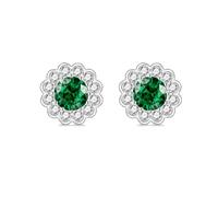 VYYU Diamond Earrings for Women - Silver Earrings with Big Green Cubic Zirconia, Hypoallergenic Faux Diamante Halo Studs Bridal Jewellery Gifts for Brides Bridesmaids Wedding Birthday Christmas