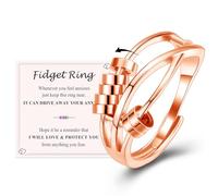 VYYU Fidget Rings for Anxiety Women Men - Anxiety Gifts Open Size Ring | Calms Spinner Stress Relief Gifts with Inspirational Card for Daughter Friends Birthday Christmas, Rose Gold