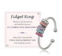 VYYU Fidget Rings for Anxiety Women Men - Anxiety Ring Relief Stress Open Size with Dainty Circle Paved Tiny Colored Crystals for Teens Girls | Calms Reliever Stress Relief Gifts for Daughter Friends