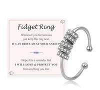 VYYU Fidget Rings for Anxiety Women Men - Anxiety Ring Relief Stress Open Size with Dainty Circle Paved Tiny Crystals for Teens Girls | Calms Reliever Spinner Stress Relief Gifts for Daughter Friends