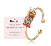VYYU Fidget Rings for Daughter - Anxiety Ring for Daughter Gifts with Dainty Circle Paved Tiny Colored Crystals | Calms Reliever Spinner Stress Relief Gifts with Card Girls Birthday Christmas, Gold