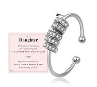 VYYU Fidget Rings for Daughter - Anxiety Ring for Daughter Gifts with Dainty Circle Paved Tiny Crystals | Calms Reliever Spinner Stress Relief Gifts with Card Girls Birthday Christmas