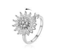 VYYU Fidget Rings for Women Teens Girls - Anxiety Relief Stress Open Rings with White Shiny Cubic Zirconia | Calms Reliever Spinner Stress Relief Gift for Wife Girlfriend Daughter Friends, Silver